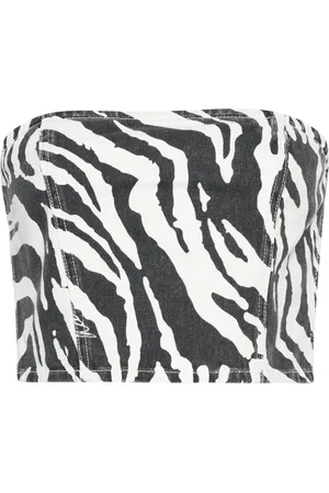 ROTATE Zebra-print denim cropped top