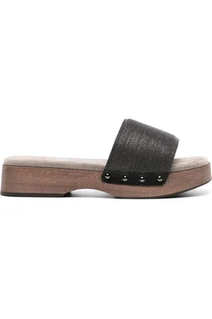 Brunello Cucinelli Monili-embellished wooden slides