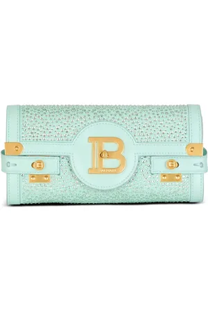 Balmain B-Buzz 23 crystal-embellished suede clutch bag