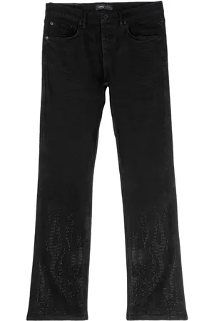 Purple Brand Rhinestone-flame low-rise straight-leg jeans