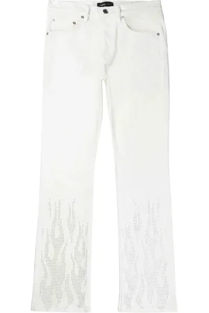 Purple Brand Rhinestone-flame low-rise straight-leg jeans
