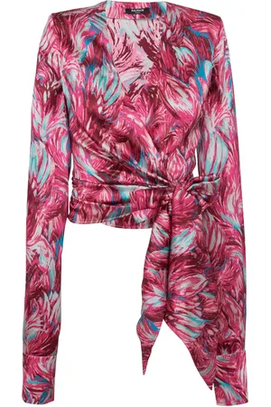 Balmain Feather-print silk blouse