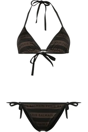 Balmain Logo-print striped bikini