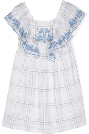 Tartine Et Chocolat Floral-embroidered check dress