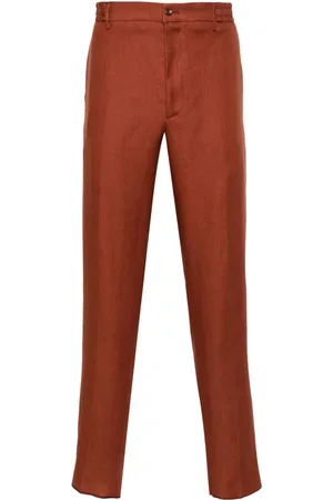 TAGLIATORE Pressed-crease linen tapered trousers