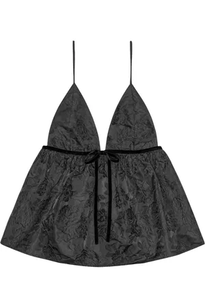 Ganni Floral-jacquard flared tank top