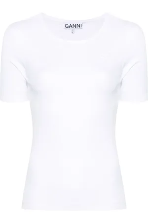 Ganni Logo-embroidered ribbed T-shirt