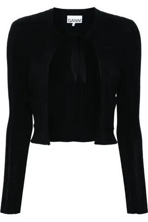 Ganni Ribbed tie-fastening cardigan