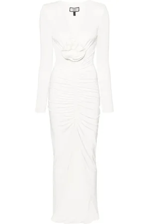 NISSA Rose-appliqué ruched maxi dress