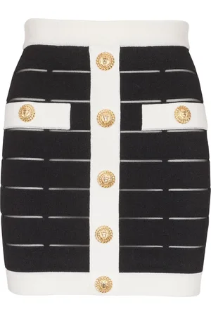 Balmain Button-embellishment knitted mini skirt