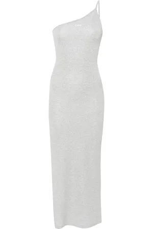 OFF-WHITE Ribbed-knit lurex midi dress