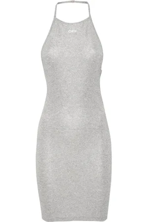 OFF-WHITE Ribbed-knit lurex mini dress