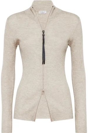 Brunello Cucinelli Cashmere-blend zip-front top