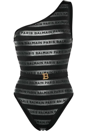 Balmain One-shoulder logo-print swimsuit
