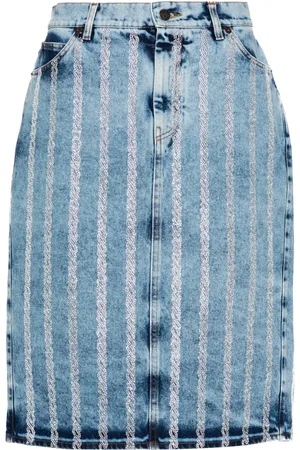 GIUSEPPE DI MORABITO Rhinestone-striped midi denim skirt