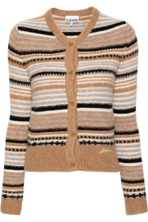 Ganni Logo-buttons striped cardigan