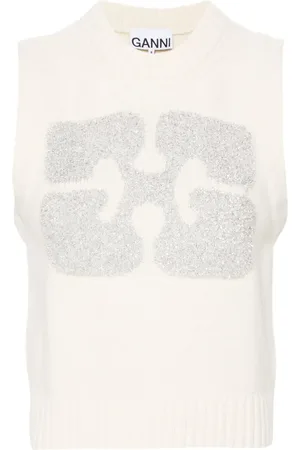 Ganni Glittery-logo sleeveless vest