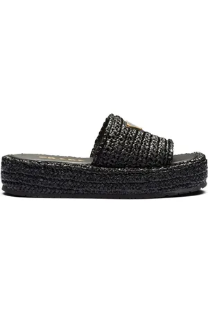 Prada Logo-plaque woven-raffia sandals