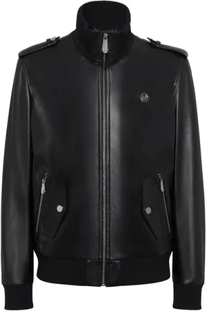 Philipp Plein Logo-appliqué leather jacket