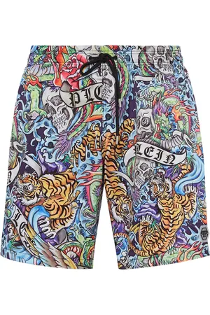 Philipp Plein Tattoo-print drawstring swim shorts