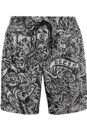 Philipp Plein Tattoo-print drawstring swim shorts