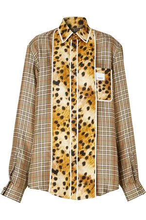 Burberry Spotted monkey print panel check oversized shirt