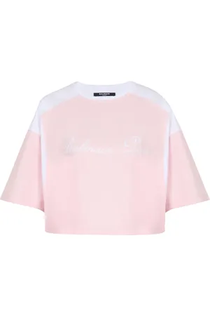 Balmain Logo-embroidered panelled T-shirt