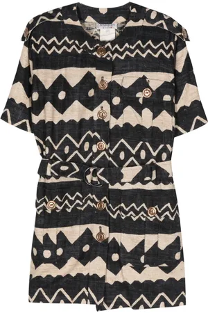 Saint Laurent 1980s geometric-print belted coat