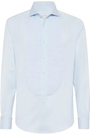Brunello Cucinelli Long-sleeve pleated bib shirt