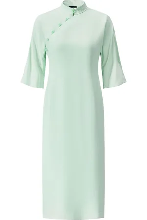 SHANGHAI TANG Band-collar silk midi dress