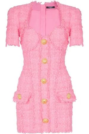 Balmain Button-embellished tweed minidress