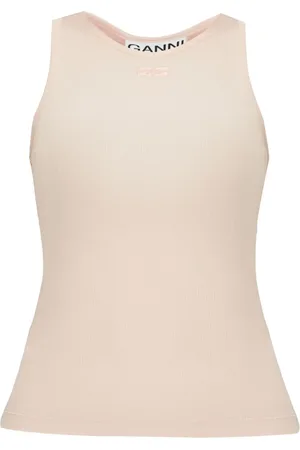 Ganni Logo-appliqué ribbed tank top