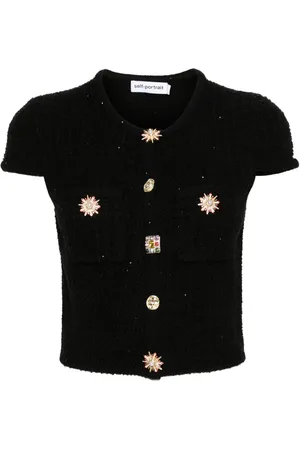 Self-Portrait Crystal embellished-buttons cardigan