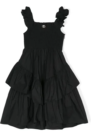 Twin-Set Shirred-panel cotton tiered dress