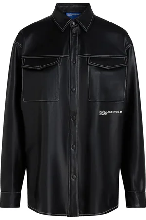 Karl Lagerfeld Logo-embroidered faux-leather shirt