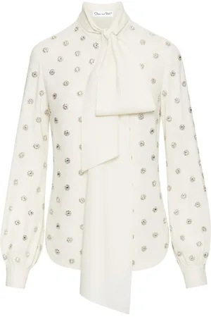 Oscar de la Renta Crystal-embellished tie-neck blouse