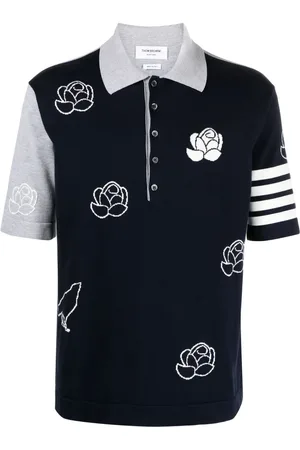 Thom Browne Floral intarsia-knit cotton polo shirt