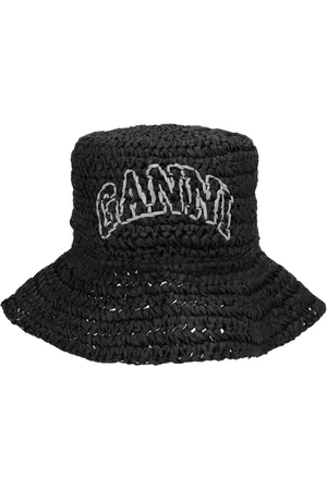 Ganni Logo-embroidered raffia hat