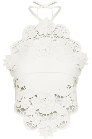 Oscar de la Renta Laser-cut floral leather halter top