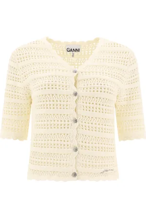 Ganni Organic-cotton pointelle-knit cardigan