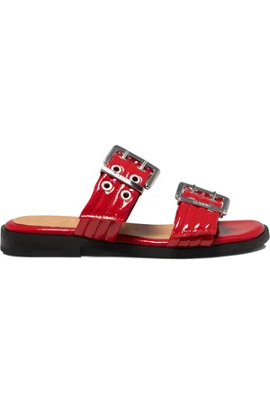 Ganni Buckle-fastening patent-finish slides