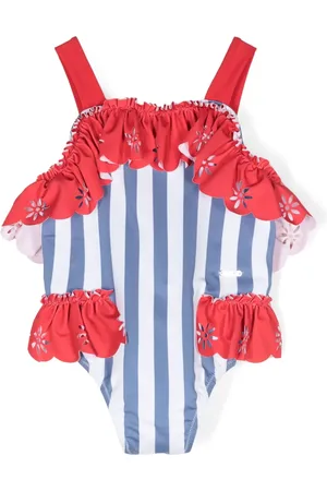 PATACHOU Striped ruffle-trim swimsuit