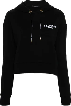 Balmain Flocked-logo cotton hoodie