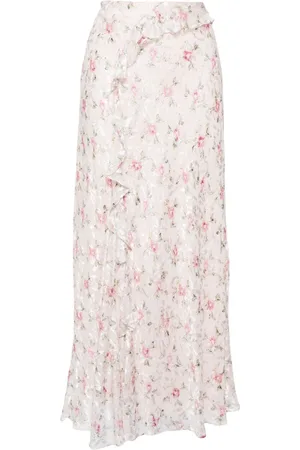LOVESHACKFANCY Floral-print draped maxi skirt