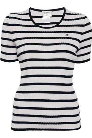CHANEL 1998 striped ribbed-knit top