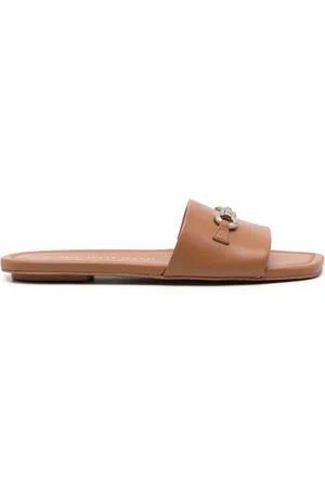 Stuart Weitzman Logo-horsebit leather slides