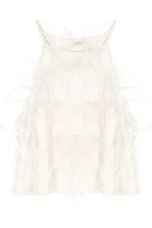 LAPOINTE Feather-embellished satin top