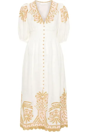 ZIMMERMANN Waverly embroidered linen midi dress