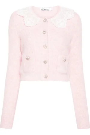 Self-Portrait Lace-collar ribbed cardigan