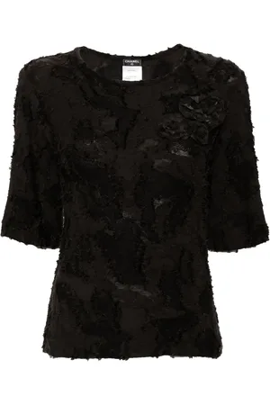 CHANEL Camellia-appliqu?? jacquard blouse